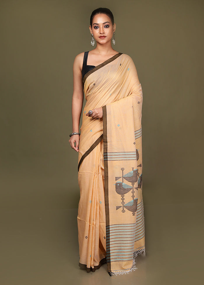Peach Pure Cotton Saree With Blouse Piece