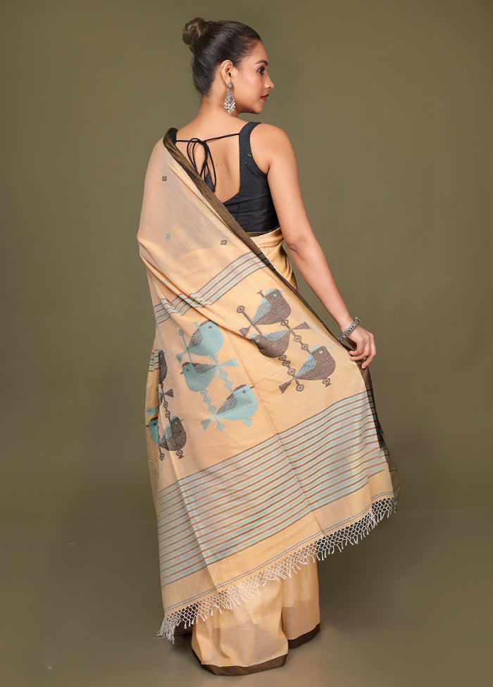 Peach Pure Cotton Saree With Blouse Piece