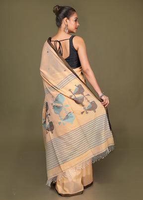 Peach Pure Cotton Saree With Blouse Piece