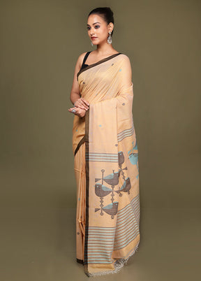Peach Pure Cotton Saree With Blouse Piece
