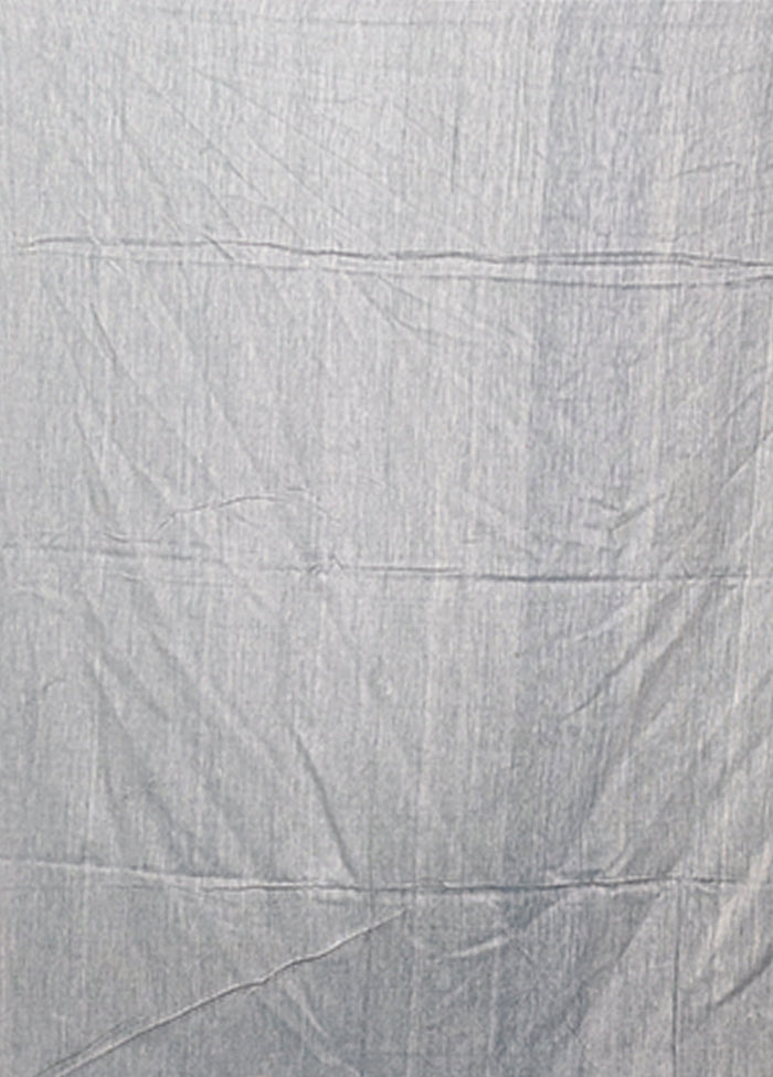 Grey Pure Cotton Saree With Blouse Piece