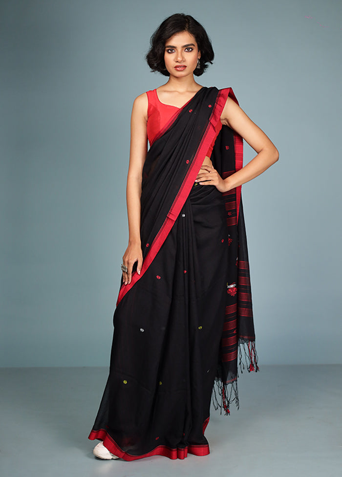 Black Matka Silk Saree With Blouse Piece