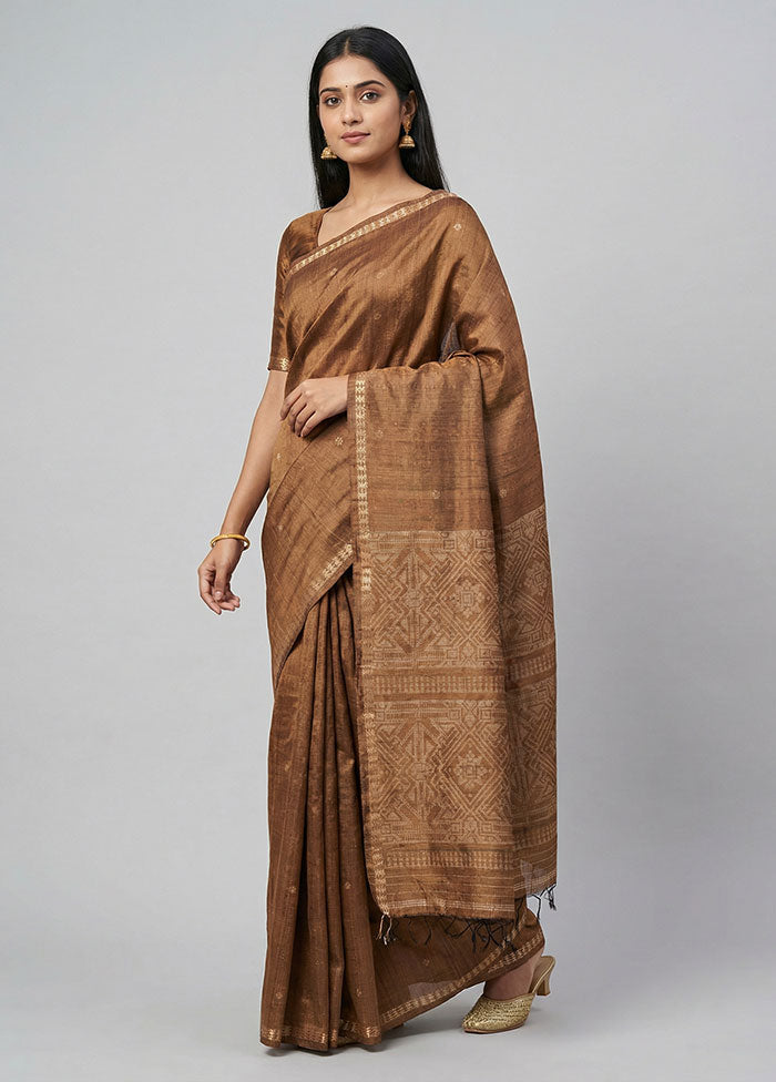 Rust Handloom Matka Pure Silk Saree With Blouse Piece