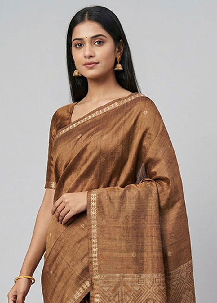 Rust Handloom Matka Pure Silk Saree With Blouse Piece