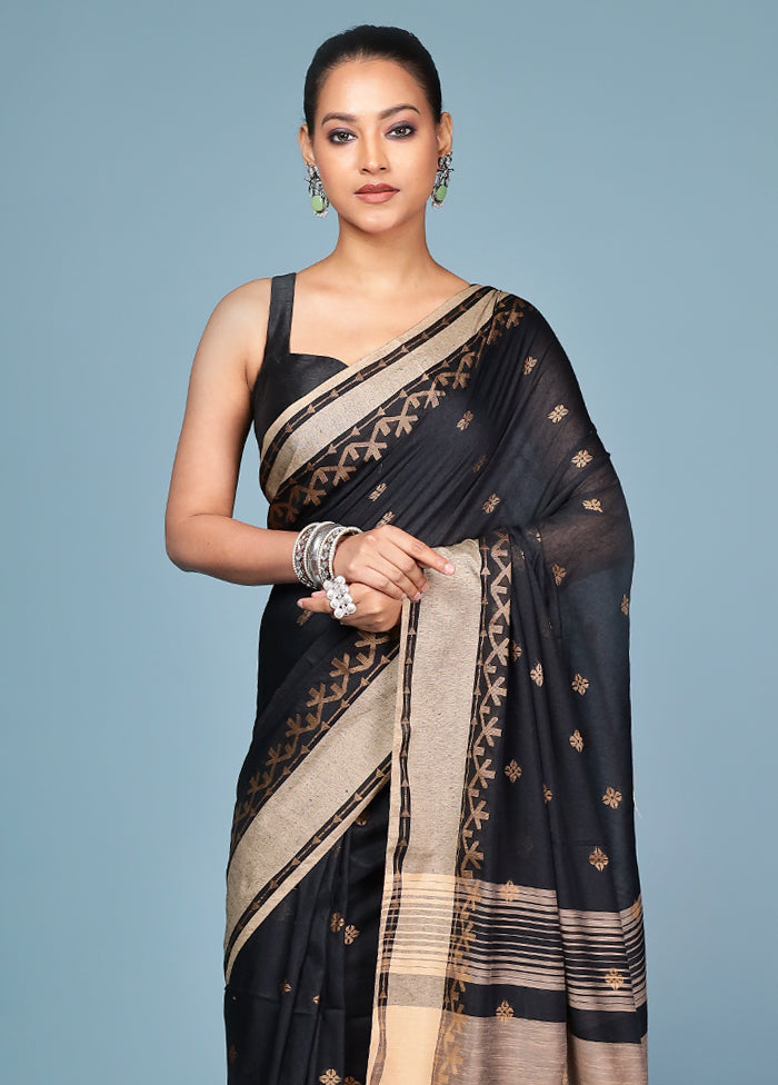 Black Cotton Saree With Blouse Piece