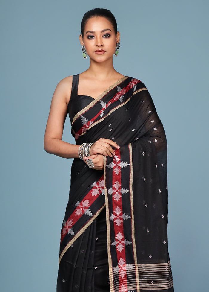 Black Cotton Saree With Blouse Piece