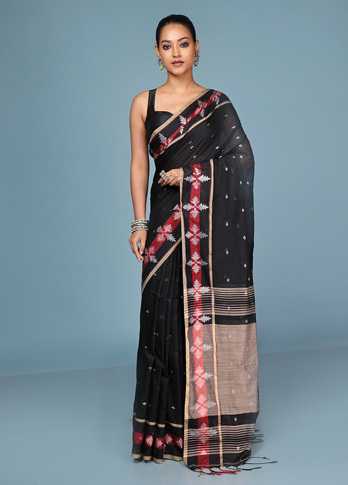 Black Cotton Saree With Blouse Piece