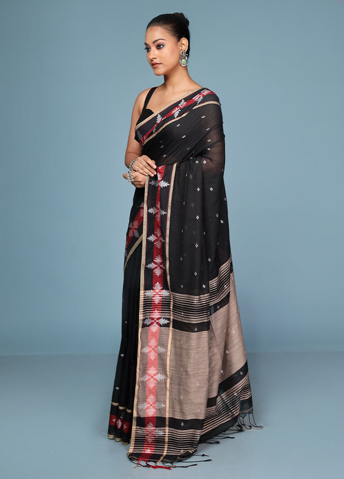 Black Cotton Saree With Blouse Piece