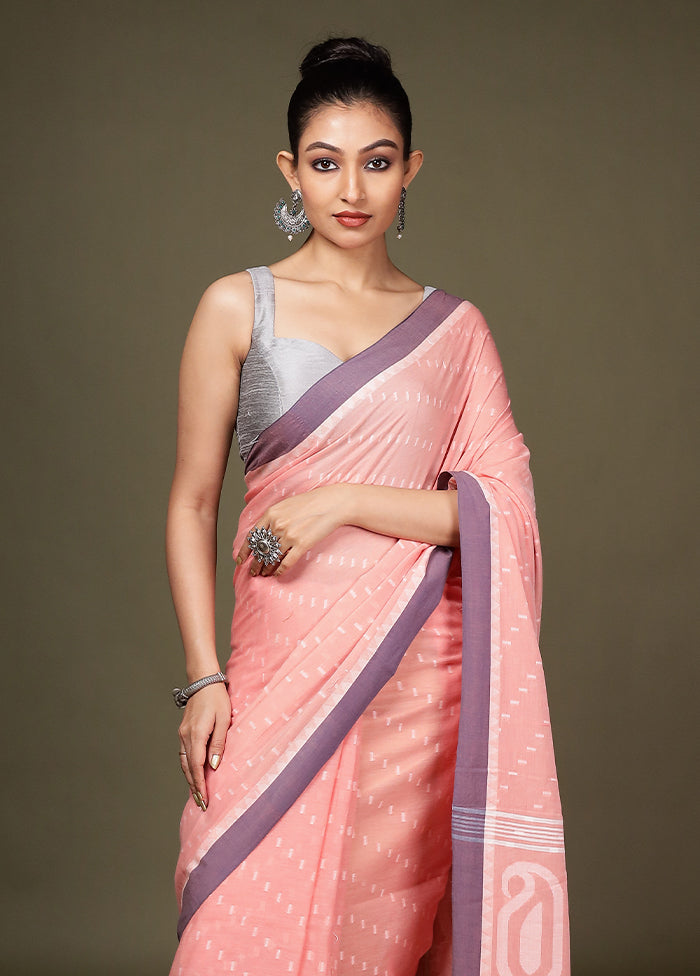 Peach Matka Silk Saree With Blouse Piece