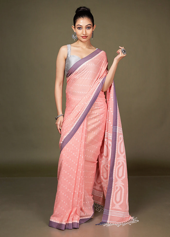 Peach Matka Silk Saree With Blouse Piece