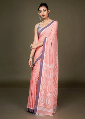 Peach Matka Silk Saree With Blouse Piece