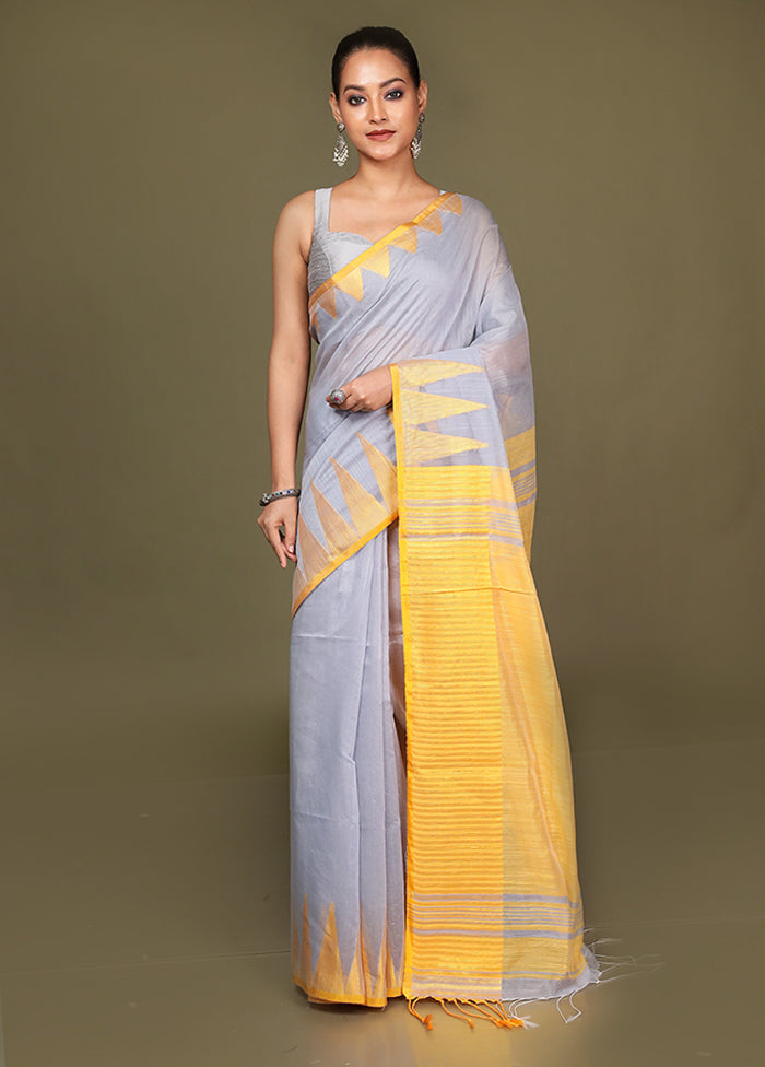 Grey Cotton Saree With Blouse Piece