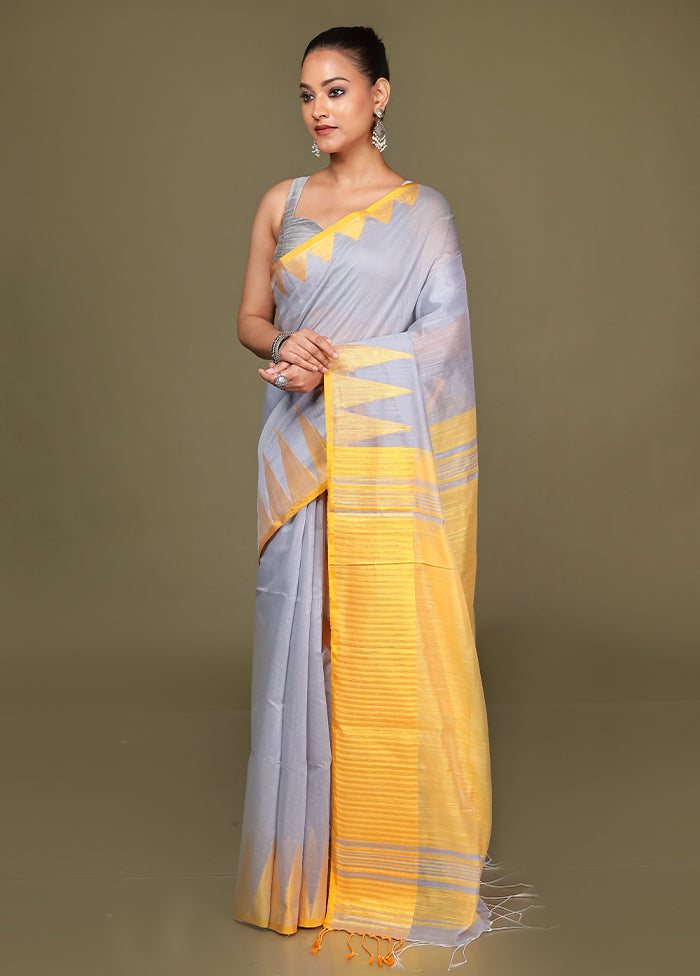 Grey Cotton Saree With Blouse Piece
