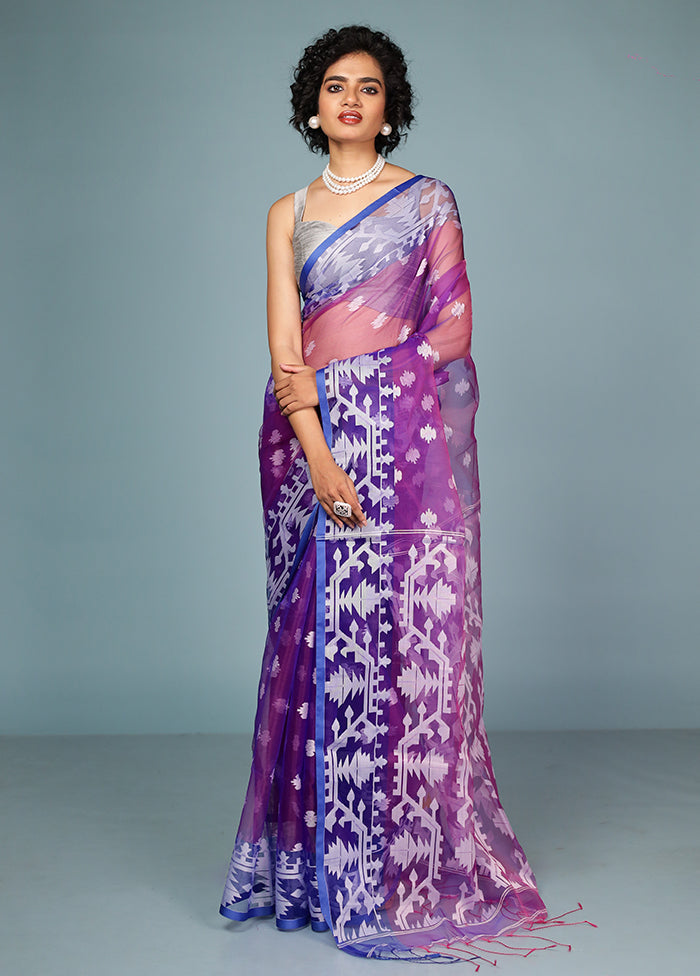 Purple Organza Saree Without Blouse Piece