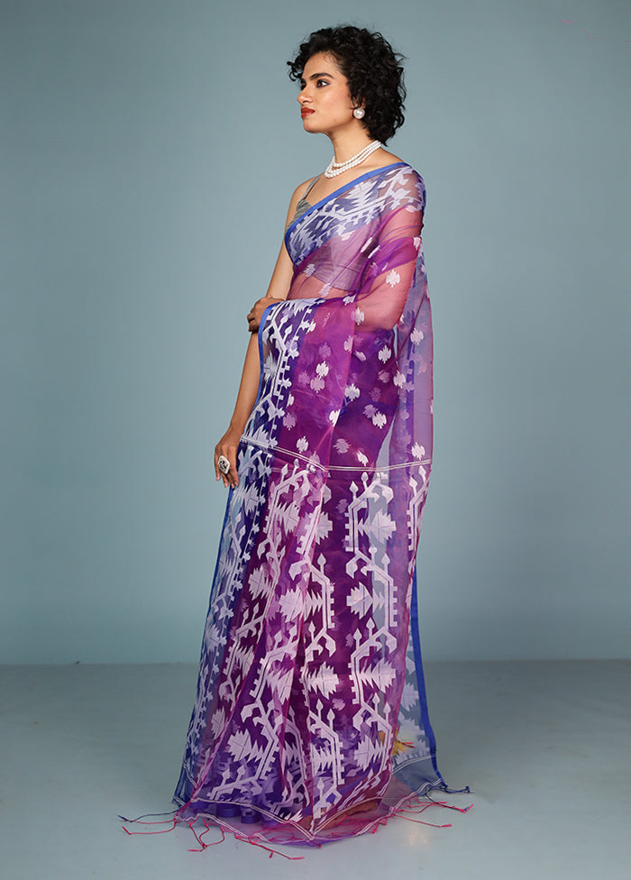 Purple Organza Saree Without Blouse Piece