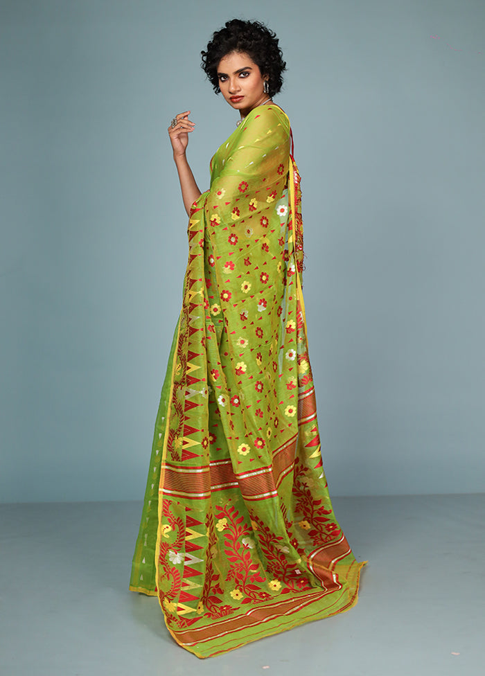 Green Tant Jamdani Saree Without Blouse Piece