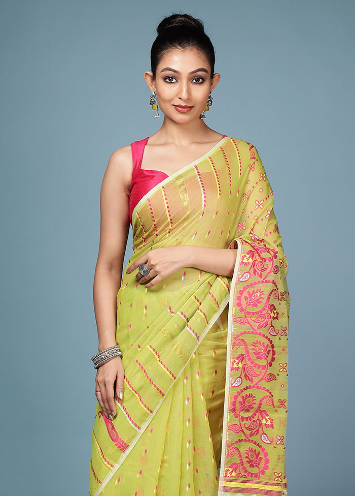 Green Tant Cotton Saree Without Blouse Piece