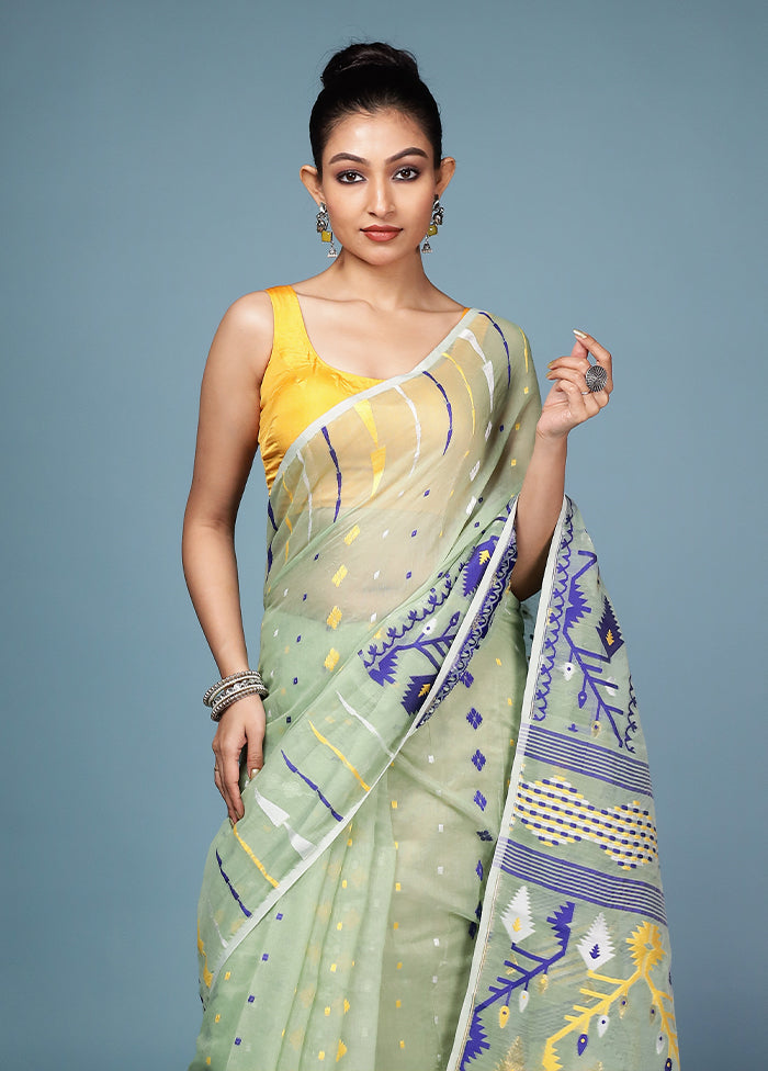 Green Tant Cotton Saree Without Blouse Piece