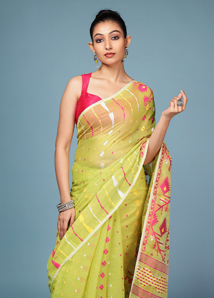 Green Tant Cotton Saree Without Blouse Piece