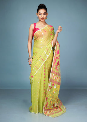 Green Tant Cotton Saree Without Blouse Piece