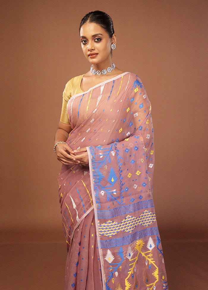 Pink Jamdani Cotton Saree Without Blouse Piece