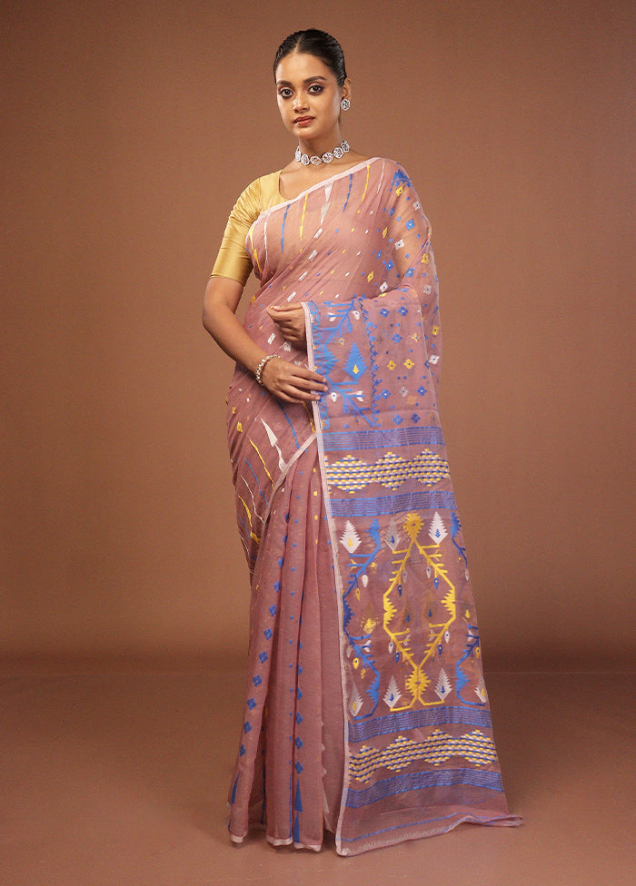 Pink Jamdani Cotton Saree Without Blouse Piece