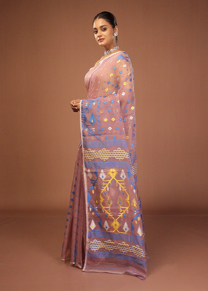 Pink Jamdani Cotton Saree Without Blouse Piece
