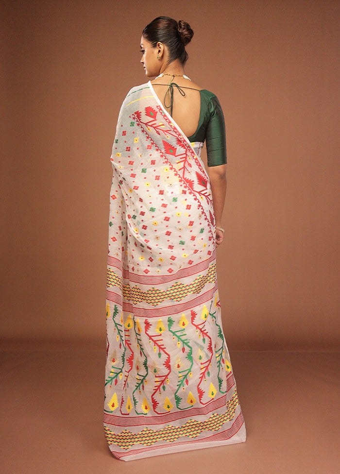 White Jamdani Cotton Saree Without Blouse Piece