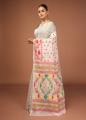 White Jamdani Cotton Saree Without Blouse Piece
