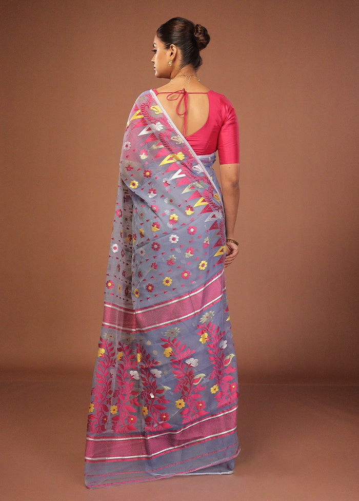 Blue Jamdani Cotton Saree Without Blouse Piece