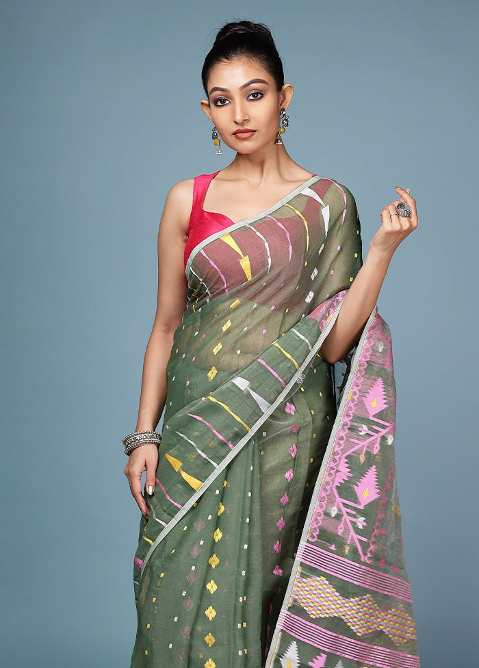 Green Tant Cotton Saree Without Blouse Piece