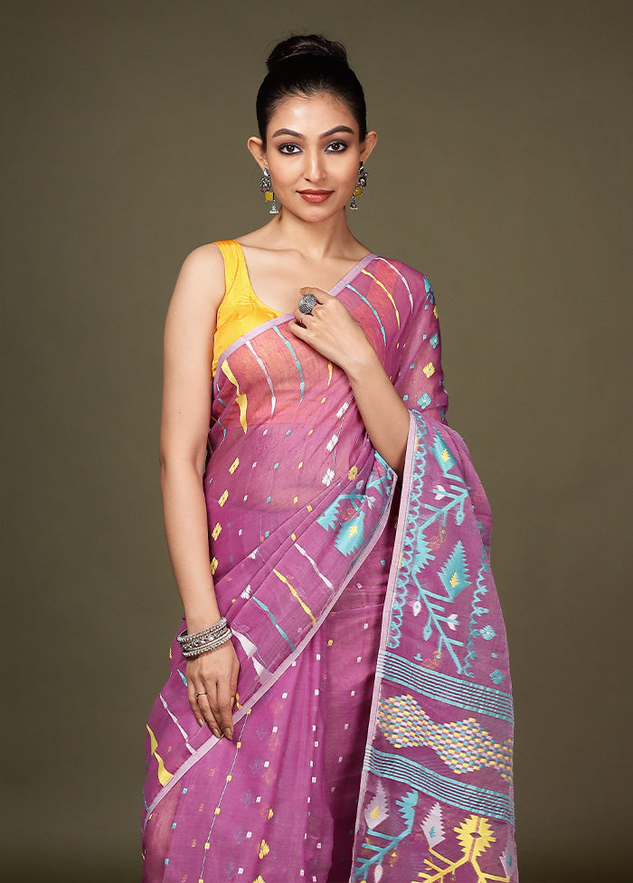 Purple Tant Cotton Saree Without Blouse Piece