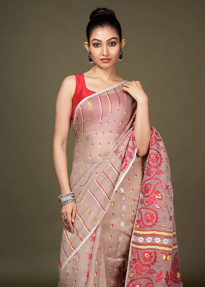 Cream Tant Cotton Saree Without Blouse Piece