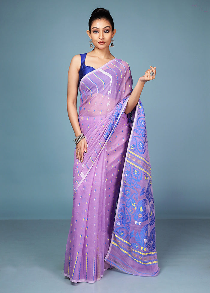Purple Tant Cotton Saree Without Blouse Piece