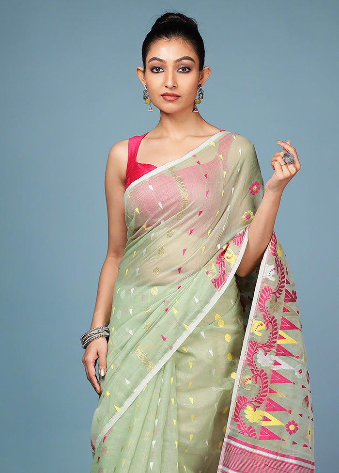 Green Tant Cotton Saree Without Blouse Piece