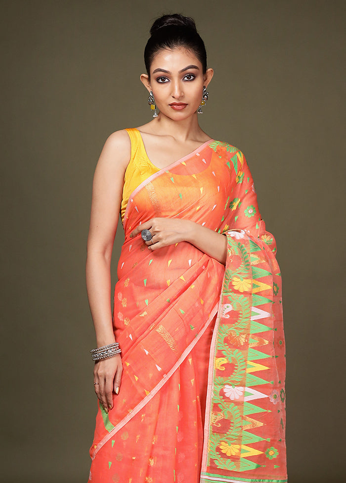 Orange Tant Cotton Saree Without Blouse Piece