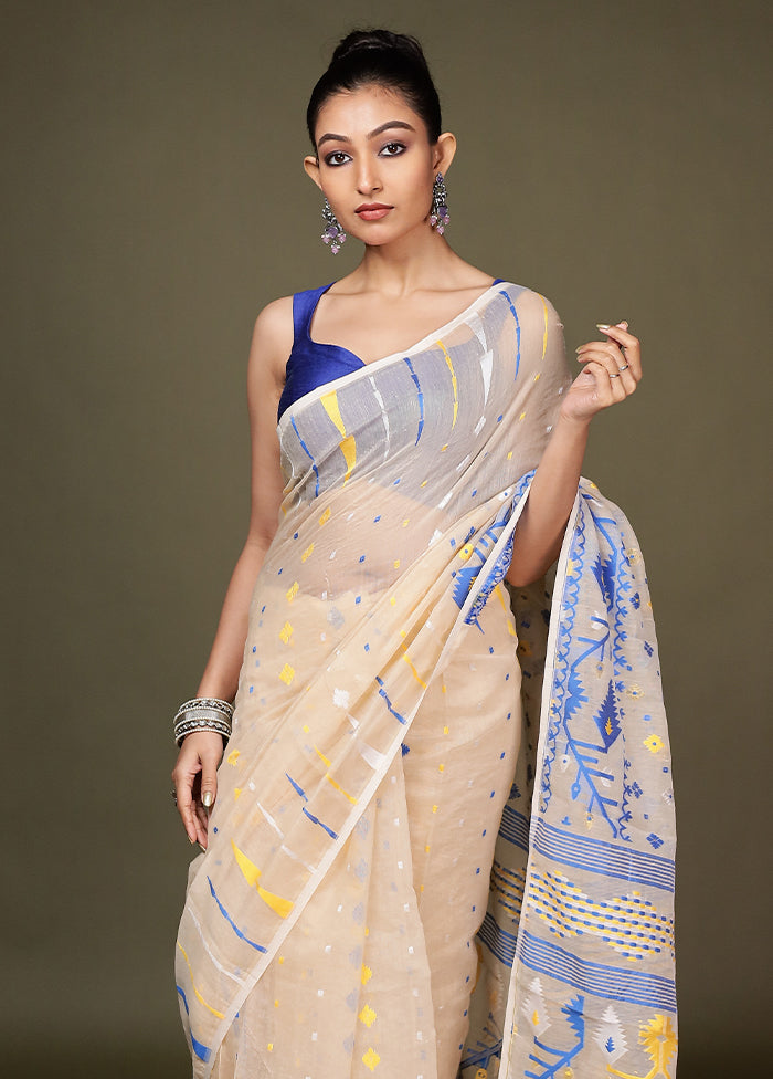 Cream Tant Cotton Saree Without Blouse Piece