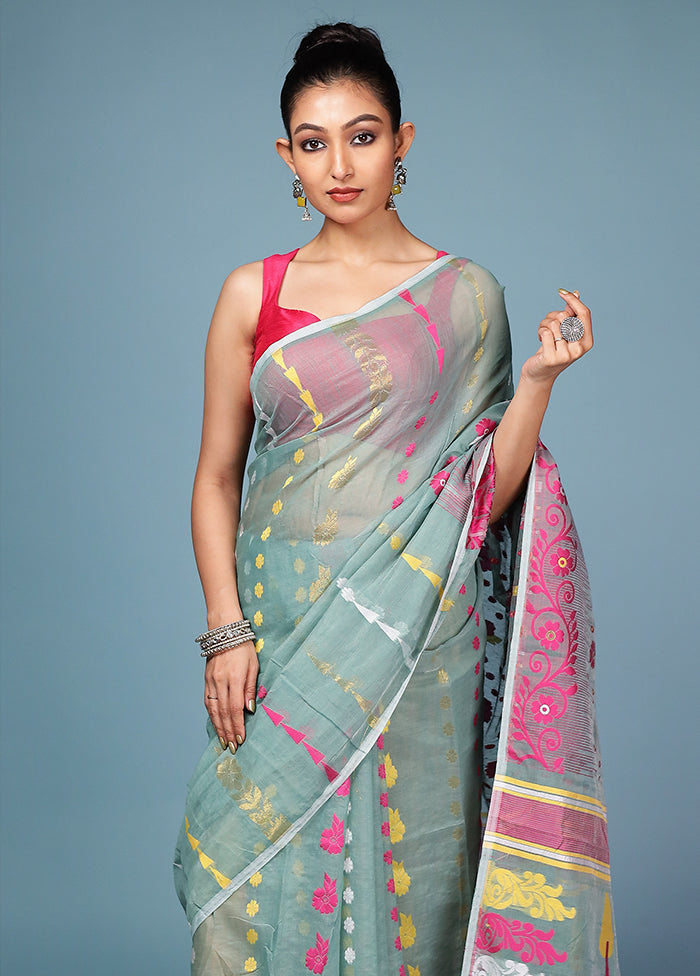 Green Tant Cotton Saree Without Blouse Piece