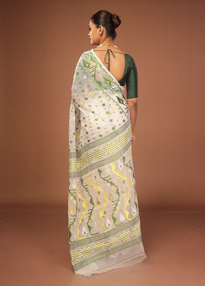 White Jamdani Cotton Saree Without Blouse Piece
