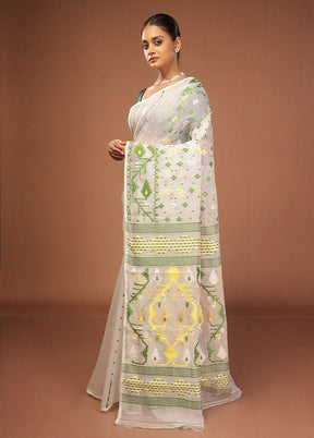 White Jamdani Cotton Saree Without Blouse Piece