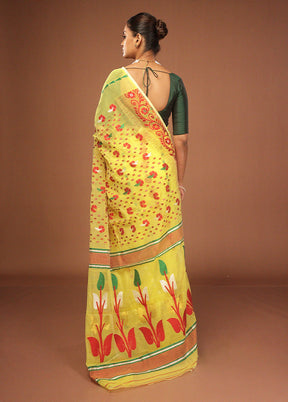 Yellow Jamdani Cotton Saree Without Blouse Piece
