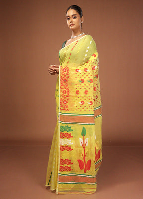 Yellow Jamdani Cotton Saree Without Blouse Piece