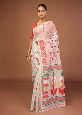 White Jamdani Cotton Saree Without Blouse Piece