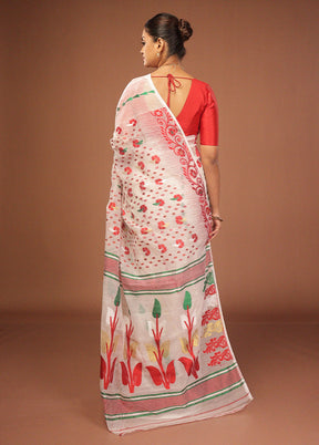 White Jamdani Cotton Saree Without Blouse Piece