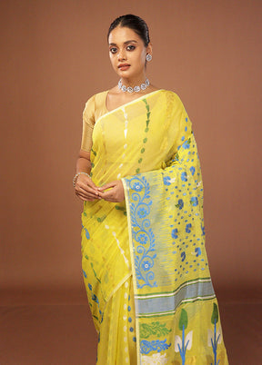 Yellow Jamdani Cotton Saree Without Blouse Piece