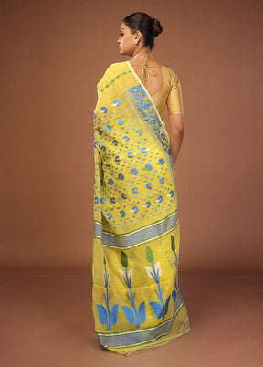 Yellow Jamdani Cotton Saree Without Blouse Piece