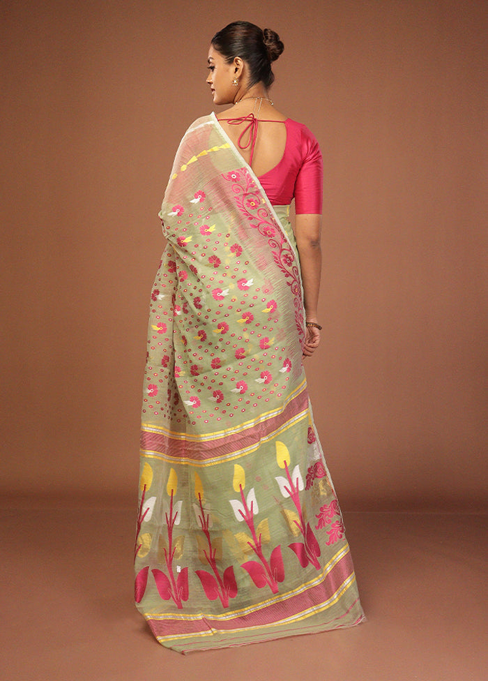 Green Jamdani Cotton Saree Without Blouse Piece