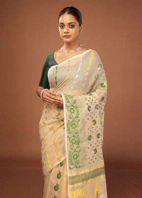 Cream Jamdani Cotton Saree Without Blouse Piece