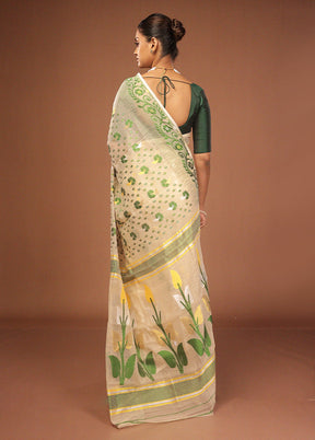 Cream Jamdani Cotton Saree Without Blouse Piece