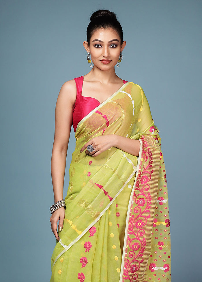 Green Tant Cotton Saree Without Blouse Piece